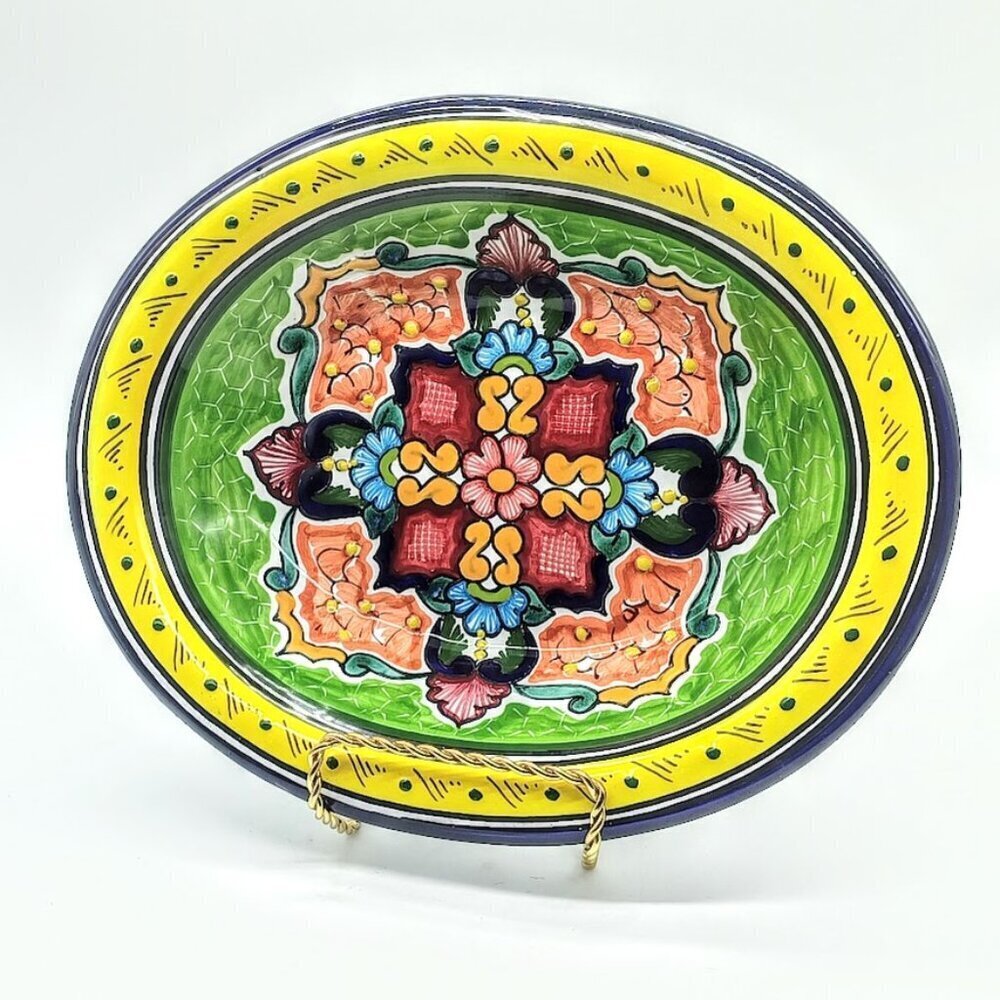 Mexican Talavera Hand-Painted Ceramic Oval Bowl